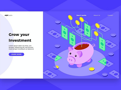 Piggy Bank - Banner & Landing Page app banner banners business concept development icon illustration isometric isometric design landing landing page page process strategy technology web app web banner website website banner