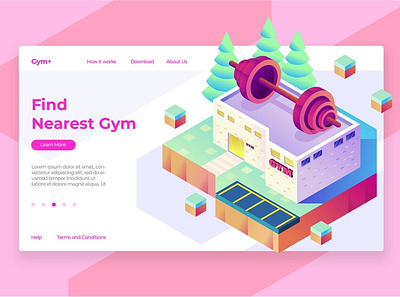 Gym Isometric - Banner & Landing Page app banner banners business concept development gym gym app icon illustration isometric isometric design landing landing page page process strategy technology web app website