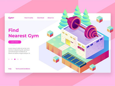 Gym Isometric - Banner & Landing Page app banner banners business concept development gym gym app icon illustration isometric isometric design landing landing page page process strategy technology web app website