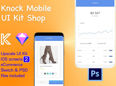 Knock Mobile UI Kit eCommerce - 2 Screens 3d 3d illustration app bar blur blur gradient card chart clean dashboard gradient illustration minimal mobil progress simple ui ui design ux ux design