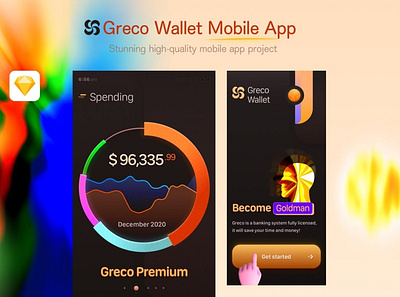 Greco Wallet Mobile App 3d 3d illustration app bar blur blur gradient card chart clean dashboard gradient illustration minimal mobil progress simple ui ui design ux ux design
