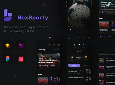 NoxSporty - Sport Magazine Apss Ui Kit 3d animation app branding concept design development graphic design illustration logo motion graphics ui ui design user interface ux ux design vector web design web development website