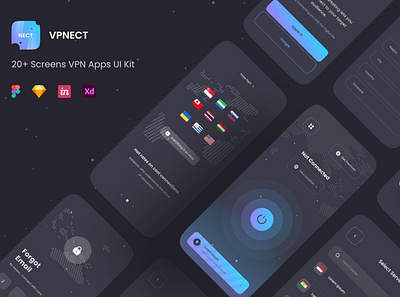 VPNECT - VPN Apps UI Kit 3d animation app apps branding concept design graphic design illustration logo motion graphics ui ui design user interface ux ux design vector web design web development website