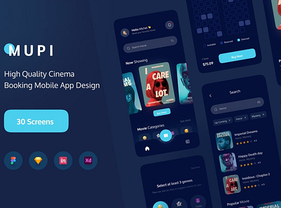 MUPI - Cinema Booking Apps UI Kit 3d animation app branding concept design graphic design illustration logo motion graphics ui ui design user interface ux ux design vector web design web development website