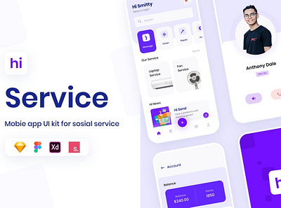 Hi Social Service App UI KIT 3d animation app branding design development graphic design illustration logo motion graphics social ui ui design user interface ux ux design vector web design web development website