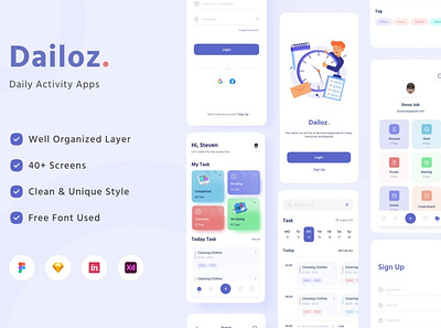 Dailoz - Daily Activity Mobile Apps UI Kit 3d animation app apps branding concept design graphic design illustration logo motion graphics ui ui design user interface ux ux design vector web design web development website