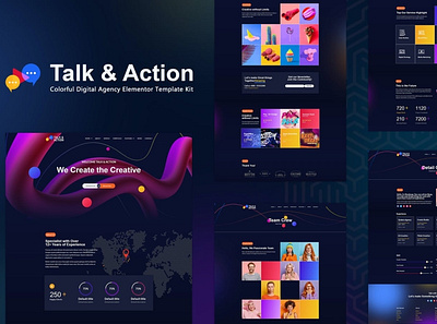Talk & Action - Colorful Digital Agency Elementor Template Kit app colorful corporate creative dark design elementor elementor kit elementor theme kit template theme themes ui ui design ux ux design wordpress wordpress theme wordpress themes