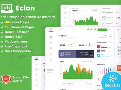 Eclan - Ads Campaign React Admin Dashboard admin admin template app backend bootstrap chat crm dashboard design ecommerce react reactstrap redux responsive template tood ui ui design ux ux design