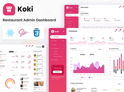 Koki - Restaurant Food React Admin Dashboard Template admin app application cooked crm dashboard delivery design food fruits grocery home market react shopping ui ui design ux ux design