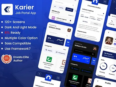 Job Portal Mobile App Framework7 PWA Template admin android app board cordova dashboard design framework job job portal modern ui ui design ux ux design web web design web development webapp website