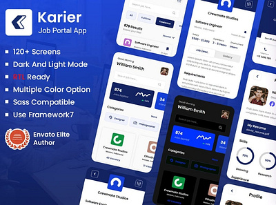 Job Portal Mobile App Framework7 PWA Template admin android app board cordova dashboard design framework job job portal modern ui ui design ux ux design web web design web development webapp website