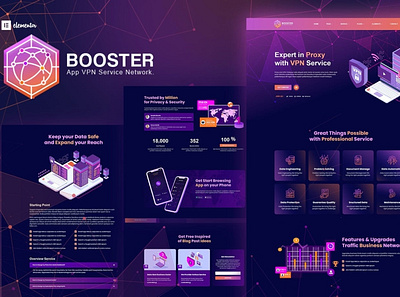 Booster - Proxy & App VPN Service Elementor Template Kit agency app dark digital marketing elementor illustrations marketing mobile mobile app network proxy purple saas software startup ui ui design ux ux design vpn