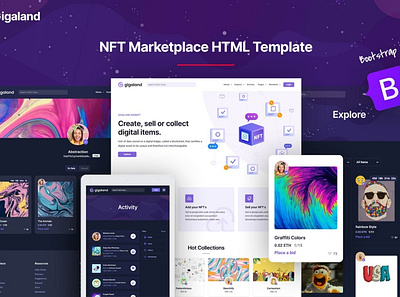 Gigaland - NFT Marketplace HTML Template app art bitcoin blockchain crypto cryptocurrency design digital ethereum marketplace nft nft marketplace technology tokens ui ui design ux ux design virtual wallet