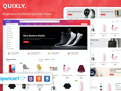 Quixly - Multipurpose Opencart Responsive theme accessories app blog clothes ecommerce fashion furniture modern multipurpose opencart premium responsive shoe shop shopping store ui ui design ux ux design