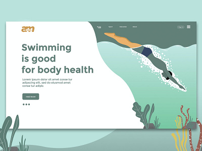 Swimming Good - Web Header & Landing Page app blog branding design events html illustration landing landing page multipurpose page purpose shop ui ui design ux ux design web web header website