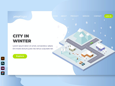 City In Winter - Isometric Landing Page