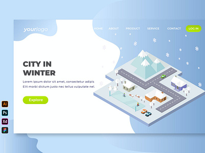 City In Winter - Isometric Landing Page app branding city in winter design holiday illustration isometric isometric landing landing page multipurpose page purpose snow ui ui design ux ux design web development web maintance website