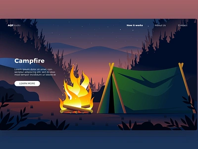 Campfire - Banner & Landing Page app banner branding camp campfire design development fire graph illustration landing landing page page strategy ui ui design ux ux design webapp website