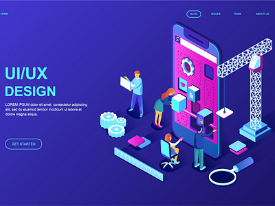 UX / UI Design Isometric Landing Page Template app banner concept design development illustration landing landing page marketing process professional it profit ui ui design ux ux design web development web maintance webapp website