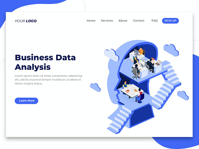 Business Data Analysis - Isometric Landing Page app banner concept design development isometric landing page marketing page process professional it profit ui ui design ux ux design web development web maintance webapp website