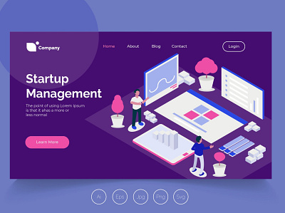 Isometric Landing Page vol.21 app banner catalogue concept design development isometric landing page management process professional it profit startup ui ui design ux design web development web maintance webapp website