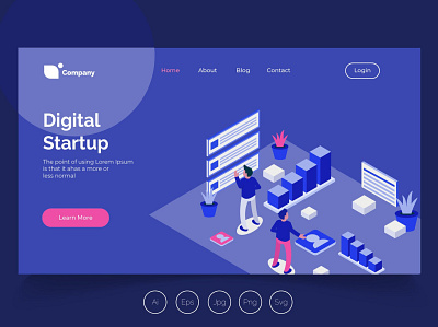 Isometric Landing Page vol.20 app banner catalogue concept design development digital digital startup isometric landing page management process professional it profit startup ui design ux design web development web maintance webapp