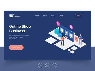 Isometric Landing Page vol. 31 app banner business design development illustration isometric landing page online shop professional it profit shop ui ui design ux ux design web development web maintance webapp website