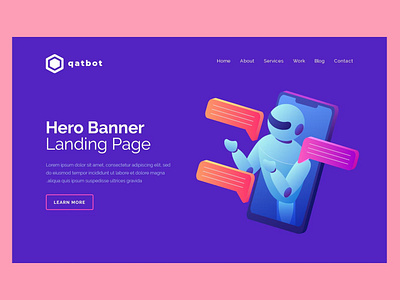 Qatbot - Hero Banner Template app banner branding dark design header hero illustration illustrator isometric men navigation people social tech ui ui design ux ux design website