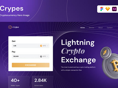 Crypes - Cryptocurrency Hero UI ai vector app artificial crypes design entertainment illustration isometric landing page psd ui ui design ux ux design vector template virtual virtual reality vr web psd website