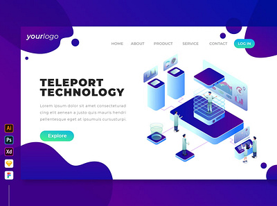 Teleport Technology - Isometric Landing Page ai vector app artificial branding design entertainment illustration isometric landing page psd ui ui design ux ux design vector template virtual virtual reality vr web psd website