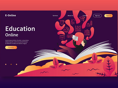 Education Online - Web Header & Vector Template GR app design education online header illustration landing page learning isometric online online learning page template template template gr ui ui design ux ux design vector web web header website