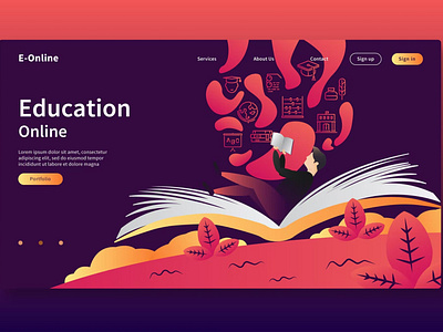 Education Online - Web Header & Vector Template GR app design education online header illustration landing page learning isometric online online learning page template template template gr ui ui design ux ux design vector web web header website