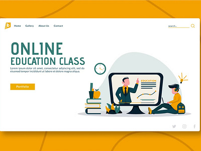 Online Education Class - Landing Page GR app design education online header illustration landing page learning isometric online online learning page template template template gr ui ui design ux ux design vector web web header website