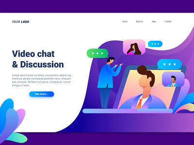 Video Chat Landing Page app branding cloud computing design graphic design illustration landing landing page learning isometric meditation online learning page template template ui ui design ux ux design video chat web header website