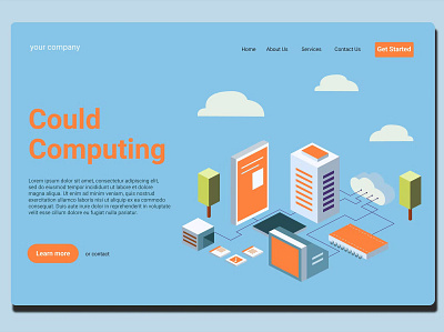 Cloud Server - Landing Page app big server branding cloud computing cloud server computing data computing design graphic design illustration landing landing page learning isometric page template ui ui design ux ux design web header website