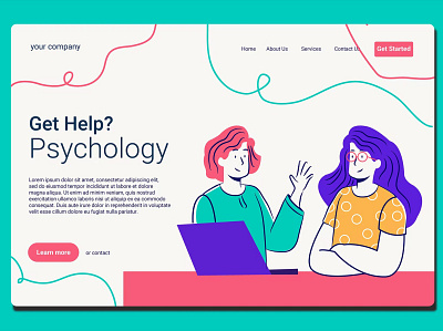 Psychology - Landing Page app big server branding career computer privacy computer security design illustration landing landing page learning isometric page template personal development psychology training ui ui design ux ux design website