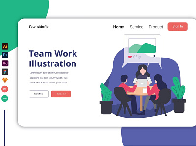 Team Work Ilustration - Landing Page adobe photoshop app branding design ecommerce eps fig graphic design illustration illustrator ilustration landing page online sketch svg ui ui design ux ux design website