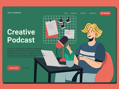 Podcasting - Landing Page app branding design graphic design illustration interface landing landing page media service onboarding page podcasting technology ui ui design ux ux design walkthrough web development website