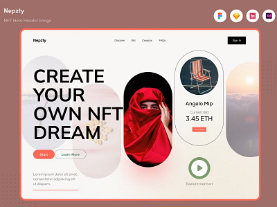 FREE Nepzty - NFT Hero Header Image app art branding crypto design finance graphic design hero hero header investment motion graphics nepzty nft technology ui ui design ux ux design virtual website