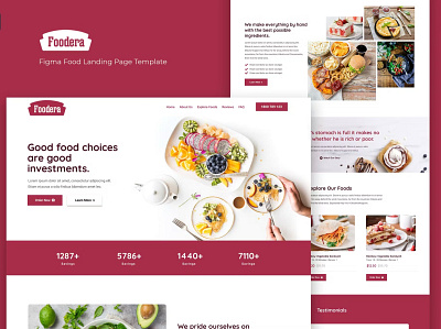 Foodera — Figma Food Landing Page Template app branding design figma finance graphic design illustration insurance landing page motion graphics parallax portfolio portfolio template ui ui design uikit ux ux design web development website