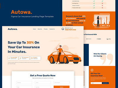 Autowa — Figma Car Insurance Landing Page Template app branding design figma finance graphic design illustration insurance landing page motion graphics parallax portfolio portfolio template ui ui design uikit ux ux design web development website