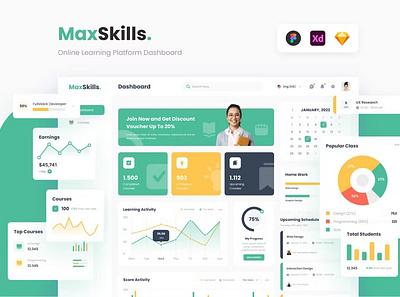 MaxSkills - Online Learning Platform Dashboard admin analytics app dashboard dashboard design data design graphs graphs design graphs designs interface landing minimal saas ui ui design user ux ux design website