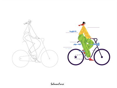 Lady In cycle adobe illustrator art branding clean colorful flat graphic graphic design illustration illustrator pentool