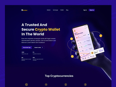 Crypto Wallet Landing Page -Dark Version🔥🤘 bitcoin clean crypto cryptocurrency currency dark dark mode data exchange finance hero header landing page marketplace minimal money table trading typography ui wallet