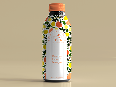 Bottled Infusions: Peach, Lemon & Black Tea brand branding design logo mockup product tea