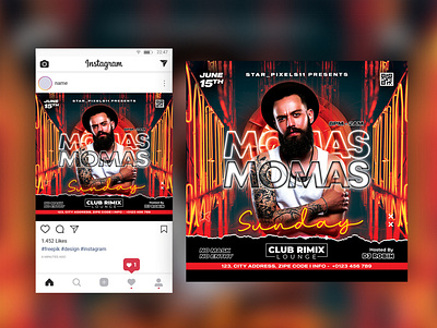 DJ Event Night Club Party Flyer Social Media Template Design vibrant