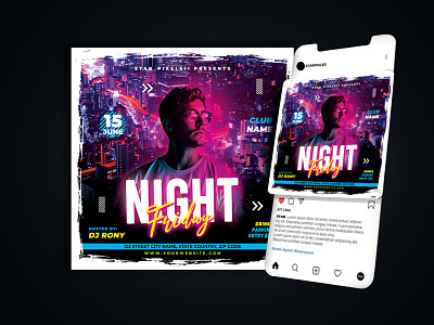 Free Night Club Party Flyer PSD Template after work party artist flyer bash design luxury neon nightclub rave