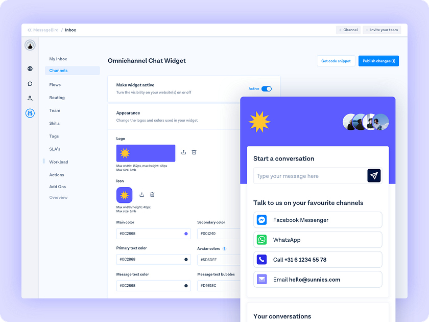 Omnichannel Chat Widget Settings by Inês Durão for MessageBird on Dribbble