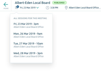 Meeting App - Multiple Sessions dropdown ui ux