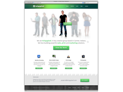 Krispypixel Homepage Mk.2 agency design green homepage hover krispy krispypixel layout people pixel pixelated site squish web